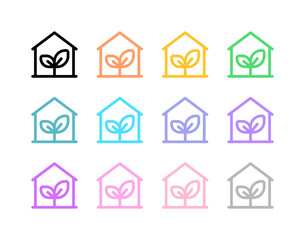 Outline icons of glasshouse in various colors