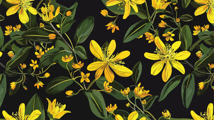 Seamless pattern with St. Johns wort medical botanical - obrazy, fototapety, plakaty
