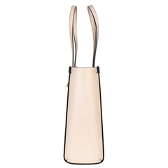 Elegant beige fabric bag with straps. Side shot