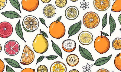 A vibrant collection of fruit-themed stickers, featuring a variety of citrus and orchard fruits with a playful, cartoonish design.