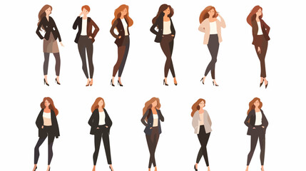 Set of Business woman character design Hand drawn sty
