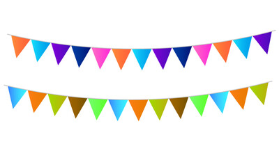set of multicolored buntings garlands flags on white background