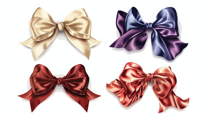 Set of Four elegant colorful realistic silk bows 