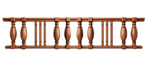 Balcony wooden railing isolated on transparent background	

