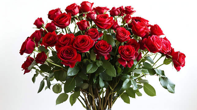 a radiant rose bouquet against a clean, white background. this image exemplifies professionalism, emphasizing the intricate details of each bloom ,huge bouquet of red roses in a vase
