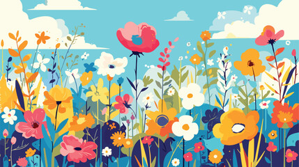 Spring Flowers Clipar 2d flat cartoon vactor illust