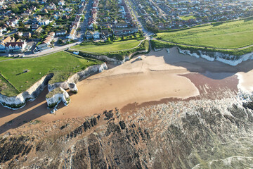 Aerial View of Botany Bay Beach and Sea View During Sunset at Broadstairs Kent, England UK. April...