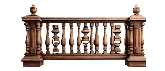 Fototapeta premium Balcony wooden railing isolated on transparent background 