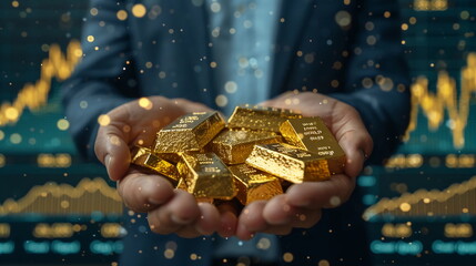 Gold stocks Gold Bars in Hand ai generated