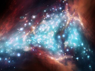 Bright stars in clouds of cosmic gas. Interstellar plasma and stardust. Beautiful constellation in...
