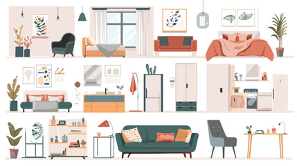 Set of interior design room . Living room bedroom kit