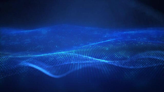 Beautiful abstract wave technology and light background for digital particles cyberspace tech data network connections concept. Futuristic intelligence matrix binary on blue video effect 4k.