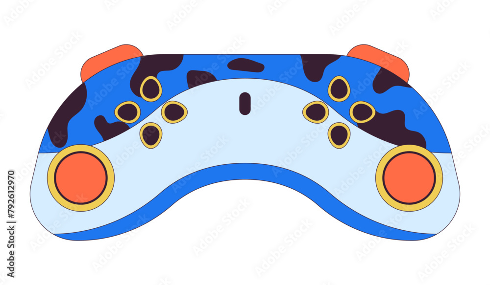 Poster controller joystick 2d linear cartoon object. gaming console isolated line vector element white back