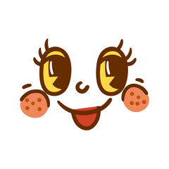 Hand drawn kawaii face, retro cartoon face illustration