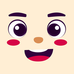 Hand drawn kawaii face, retro cartoon face illustration