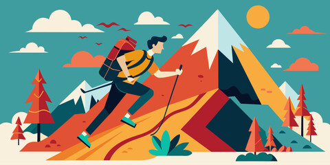 Mountaineering. Vintage landscape vector illustration. Ai generation