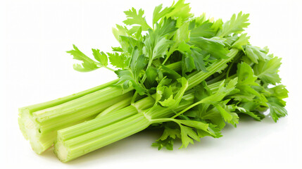 Fresh green celery bunch isolated on white