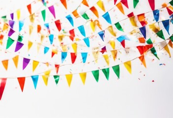 'garlands Multicolored white ba buntings isolated confetti bright flags bunting flag garland triangular pennant raster illustration background fair event celebration congratulation festive fes'