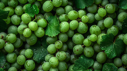 Fresh Green grapes pattern background for market. Close-up grape texture for sale poster and packaging.
