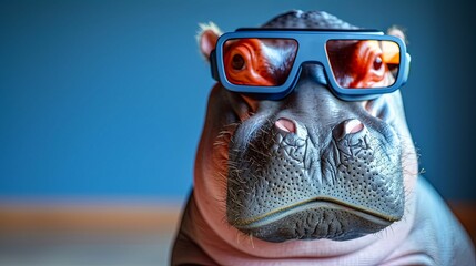 Hipster hippo with vision virtual reality sunglass solid background