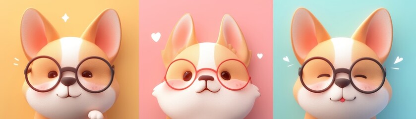 A cute cartoon corgi dog wearing glasses. - obrazy, fototapety, plakaty
