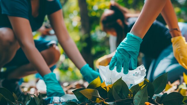 Volunteers are helping to collect trash in the forest.