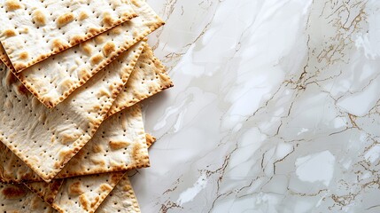 Title: Matzo flatbread for Passover celebration on marble background