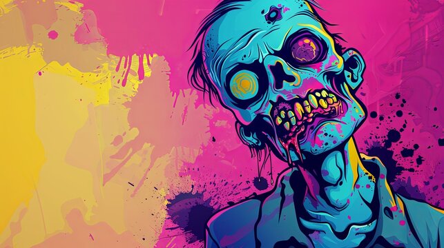 Colorful zombie on vibrant abstract background