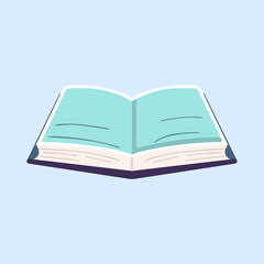 Open book illustration on a blue background