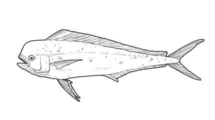 Mahi mahi Young or dolphin fish isolated on white. Realistic illustration of mahi mahi or dolphin fish isolated on white background. Side view Sketch. - obrazy, fototapety, plakaty