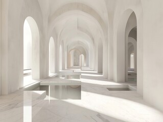 Sanctuary with white marble columns minimalist arches reflecting simplicity and purity