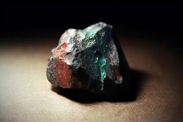 Lipscombite is a rare precious natural stone on a black background. AI generated. Header banner mockup with space.