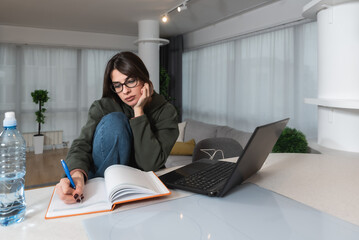 Young freelance business finance woman has a problem with attention deficit hyperactivity disorder ADHD she cant start work on project Female lost concentration cant work from home on laptop computer