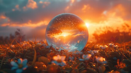 Sorcerers Crystal Ball, futures fog, sunrise, globe of mist and visions untold, encompassing future, morning prophecy, seer s orb