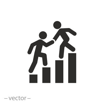 career stairs icon, teamwork support, achieve goal help, flat symbol on white background - vector illustration