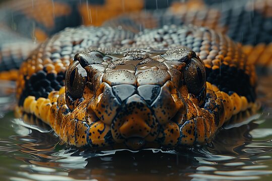 Anaconda: Swimming in murky waters, showcasing its powerful body and aquatic lifestyle.without logo and without watermark 