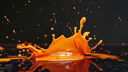 orange color paint splash on black back ground - obrazy, fototapety, plakaty