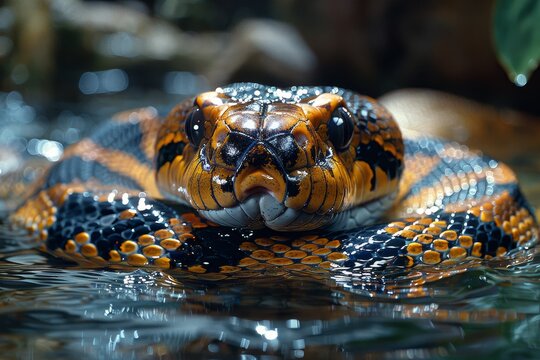 Anaconda: Swimming in murky waters, showcasing its powerful body and aquatic lifestyle.without logo and without watermark 