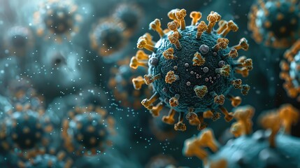 Viral particles in a microscopic view, illustrating the complexity of viruses - obrazy, fototapety, plakaty