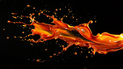 orange color paint splash on black back ground - obrazy, fototapety, plakaty