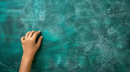 Hand of a school teacher erasing chalk with finger 