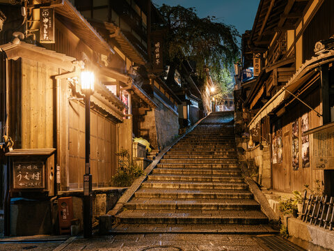 Sannen-zaka Stairs near Kiyomizu Temple at night, Kyoto in Japan, Tradition or travel, Nobody, High resolution over 50MP