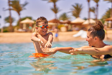 Photo of relaxing vacation in Egypt Hurghada mother with son - 792632932