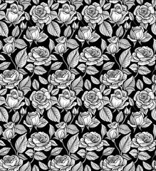 seamless pattern with roses. seamless and elegant pattern of monochrome roses with detailed petals and leaves, perfect for backgrounds, textiles, or wallpaper luxury design