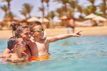 Photo of relaxing vacation in Egypt Hurghada mother with son - 792634322