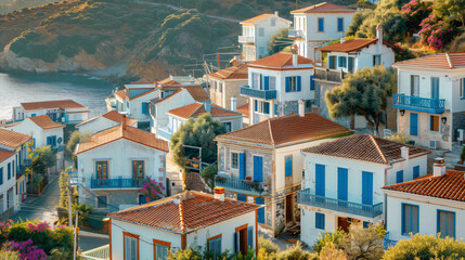 Houses in the town of Batsi Andros Greece.