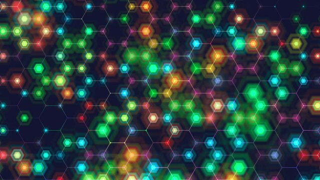 Hexagons network loop. Abstract colorful background.