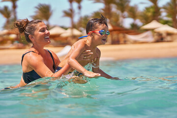 Photo of relaxing vacation in Egypt Hurghada mother with son - 792635389