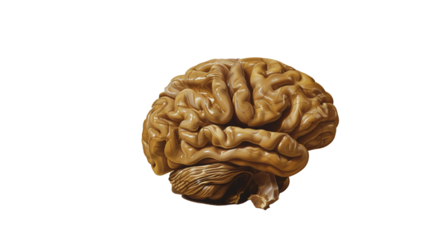 
brain in the shape of a walnut, brainstorming. PNG object isolated on transparent background, mockup, design, template, layout, sticker