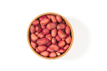 Bowl of raw peanuts on a white background. Dried nuts, top view - 792635740